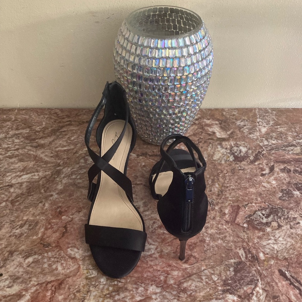 Imagine Vince Camuto , Black silk, open toes Heels , for a night out on town!!!